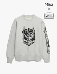 Pure Cotton Graphic Crew Neck Sweatshirt Grey Mix male