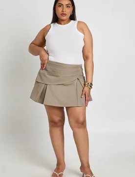 Womens Plus Crepe Wrap Pleated Skort - Beige - Size 24 Uk - Boohoo - FashionsVida