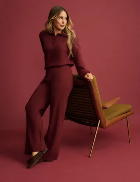 Compact Fine Gauge Wide Leg Lounge Trousers Burgundy female - Nobody's Child X Louise Thompson - FashionsVida