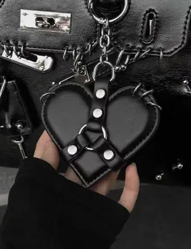Fashion Y2K Rivet Heart Bag Charm Punk Gothic Leather Heart Keychain Black Red Bag Pendant Bag Hanging - Aliexpress - FashionsVida