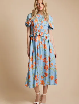 Women's Floral Shirred Bodice Frill Midi Dress Size: 12 - Floral - Size: 12 - Dorothy perkins - FashionsVida