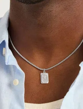 Pieza Collar de cadena cubana con colgante de mano de Hamsa de letra de acero inoxidable plateado de moda nueva para hombres Z - Shein - FashionsVida