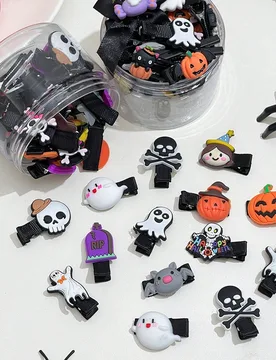 Piezas de lindos pasadores de pelo de dibujos animados de Halloween para mujeres, pasadores de calabaza, fantasma, bruja, calavera y cocodrilo, acceso - Shein - FashionsVida