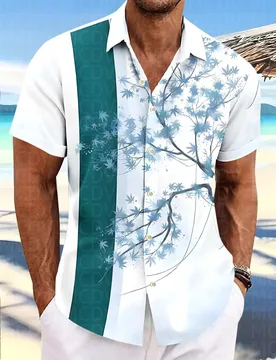 Maple Pattern Men's Hawaiian Shirt Stretch Easy Care Camp Shirt Big Tall - Aliexpress - FashionsVida