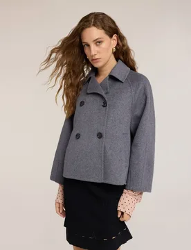 Abrigo de mujer caban cruzado cuello clásico con cierre cruzado y botones a la vista - Motivi - FashionsVida