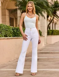 High Waisted Flared Jeans White female