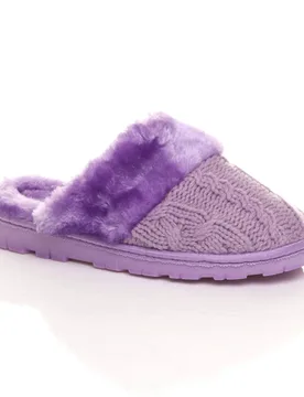 Women's Flat Heel Mule Glitter Cable Knit Slippers in Lilac Size: 3 - Lilac - Size: 3 - Ajvani - FashionsVida