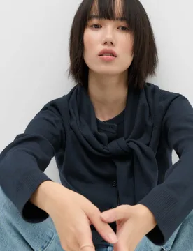 Air-Yarn Scarf Neck Button Through Cardigan Midnight Navy female - M&S - FashionsVida