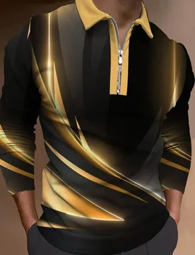 Casual Art Collection 3D Gradient Striped Geometric Block Pattern Lapel Button Long Sleeve Print Polo Shirt - Aliexpress - FashionsVida