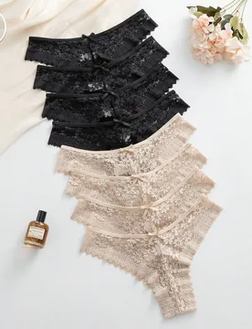 Set de 8 bragas de mujer de encaje romántico y sexy, multicolor XS - Shein - FashionsVida