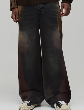 Herren Große Weite Steife Bleichgewaschene Denim-Hose Dark Brown Größe 38 - boohooMAN - FashionsVida