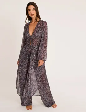 Vestido de playa de mujer, dos piezas kimono y pantalón largos, colección índigo - Selmark - FashionsVida