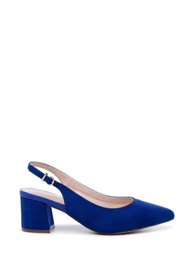 Women's Wide Fit 'Flynn' Mid Block Heel Sling Back Court Shoes in Blue Size: 6E - Blue - Size: 6E - Paradox London - FashionsVida