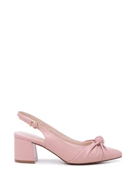Women's Ilene' Block Heel Knot Detail Court Shoes in Dusty Pink Size: 5 - Dusty Pink - Size: 5 - Paradox London - FashionsVida
