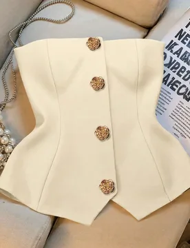 Top de tubo para mujer unicolor metalizado con un solo botón, casual elegante versátil para uso diario, noche y cita, blanco roto, verano XS - Shein - FashionsVida
