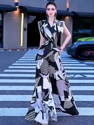 A new fashion set featuring an irregular top with stylish design and two-piece skirt pants