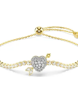 Braccialetto Idyllia, Taglio misto, Cuore con freccia, Bianco, Finitura oro 18K OS - Swarovski - FashionsVida