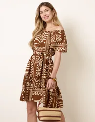 Bardot Off The Shoulder Dress - L / CHOCOLATE - female
