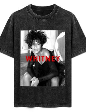 Whitney Houston Official B&W Photo Red Title T-Shirt Casual Loose Short Sleeve Tee for Men - Aliexpress - FashionsVida