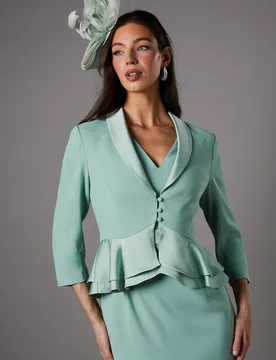 Women's Satin Back Crepe Tailored Jacket With Peplum in Sage Size: 12 - Sage - Size: 12 - Coast - FashionsVida