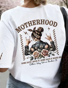 Diadema con estampado de leopardo y letra minimalista para mujer, peinado de moño, camiseta de manga corta de cuello redondo holgada con estampado de - Shein - FashionsVida