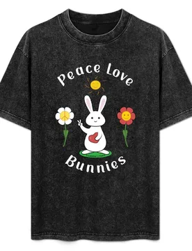 Peace Love Bunnies - white T-Shirt Lightweight Cooling Short Sleeve Tee - Aliexpress - FashionsVida