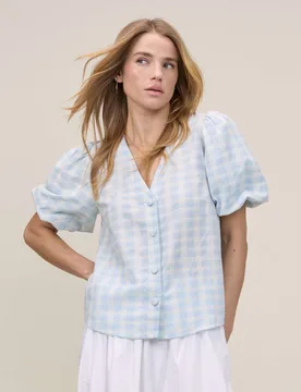 Pure Cotton Gingham Blouse Blue female - Nobody's Child - FashionsVida