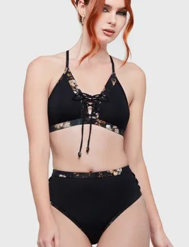 Gothic Bikini-Unterteil - Twilight Boho Summer - Cinder Root Bikini Bottoms - S bis 4XL - für Damen - Größe M - schwarz/weiß - Frauen - female - Killstar - FashionsVida