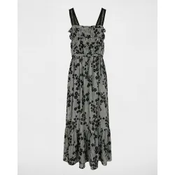 Vestido largo de tirantes finos con microestampado de cuadros