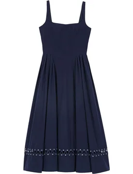 Vestido midi acampanado de algodón con escote cuadrado y bordado calado - Maje - FashionsVida
