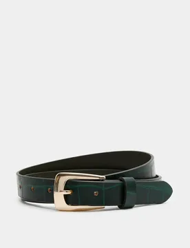 Leather Croc Effect Covered Buckle Jeans Belt Forest Green female - M&S - FashionsVida