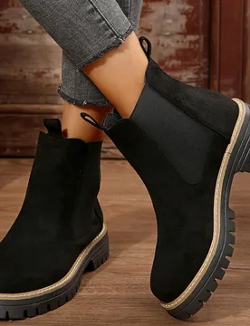Estilo con chaqueta, botas de tobillo para mujer tipo slip-on, botas negras de invierno planas, nuevas botas de tobillo para dama, botas para mujer EU - Shein - FashionsVida