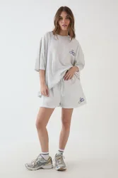 Womens Contrast Script Sweat Short - Grey Cotton - Size Small