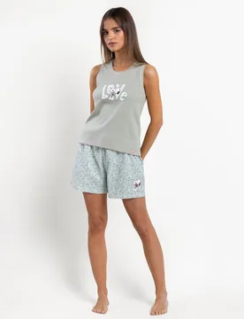 Pijama corto de mujer de punto de algodón en color - Peanuts - FashionsVida