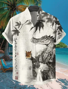 Men's Fashionable Linen Short Sleeve Shirt Stand up Collar Printed Button up Outdoor Casual Social Clothing - Aliexpress - FashionsVida