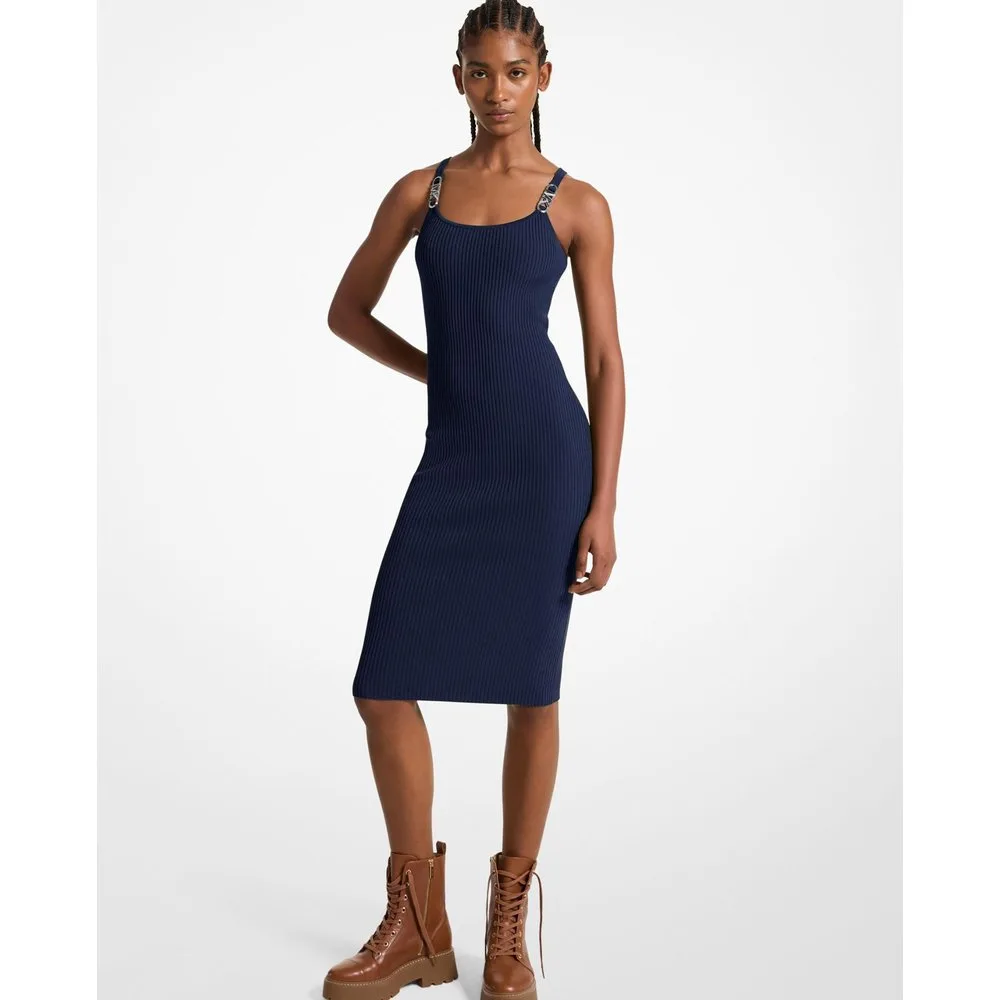 Vestido midi de punto elástico acanalado con tirantes - MICHAEL Michael Kors - FashionsVida