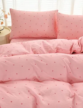 Piezas Juego de ropa de cama a rayas de sandía con diseño de corazón (1 Funda nórdica + 1/2 Funda de almohada, sin Edredón incluido), Estilo mode - Shein - FashionsVida