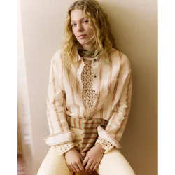 Blusa camisera de mujer con rayas de brillo