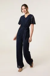 Women's Navy Short Sleeve V-neck Jumpsuit Size: 10 - Navy - Size: 10
