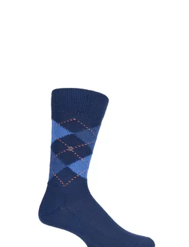 Pair Navy / Blue Preston Extra Soft Feeling Argyle Socks Men's 6.5-11 Mens - - Blue - Size: 6.5-11 Mens - Burlington - FashionsVida