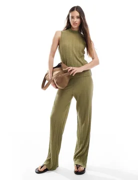 Womens Plisse Trouser Co-Ord In Khaki - Green - Size 2xs - Vero moda - FashionsVida