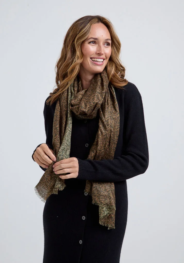 Sasha Oversized Floral Printed Scarf In Brown - One Size - Lily and Lionel London Limited - FashionsVida