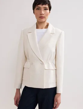 Women's Harlow Linen-Blend Cinched Waist Blazer in Ecru Size: 10 - Ecru - Size: 10 - Phase Eight - FashionsVida