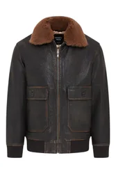 Mens Brown Bomber Sheepskin Collar G-1 Pilot Jacket - Trick Lamb Leather - Size 3xl