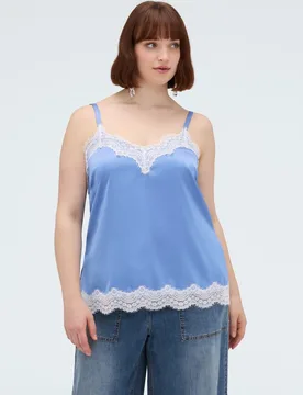 Top de mujer de satén con detalles de encaje perfecto para momentos especiales y para looks diarios - Fiorella Rubino - FashionsVida