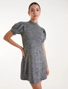 Puff Sleeve Smock Dress - XL / CHARCOAL - female - Blue Vanilla - FashionsVida