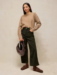 Cord Wide Leg Cropped Trousers Green female