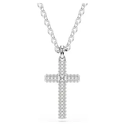 Pendente Insigne, Pavé, Croce, Bianco, Placcato rodio OS