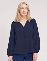 V-Neck Button-Through Top Navy female