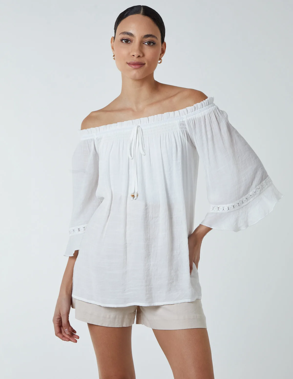 Bardot Tie Front Top - S / IVORY - female - Blue Vanilla - FashionsVida